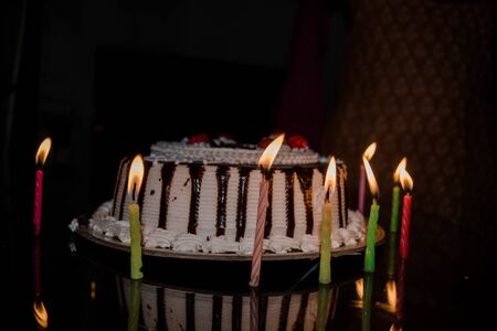 Tasty chocolate  Birthday Cake with vanilla flavorの写真素材