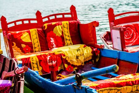 Colorful boats in Beautiful Bhimtal lake of Nainital Uttarakhandの写真素材