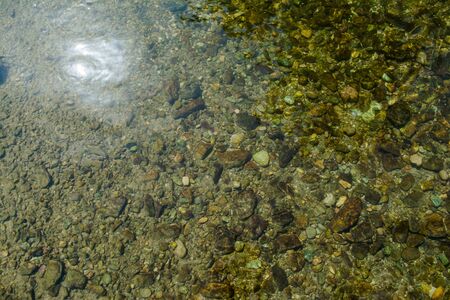 Stones under crystal clear water of  Ganga River at Rishikesh