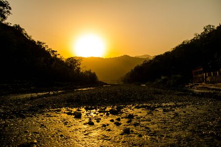 Ganga River at Rishikesh, Located in the foothills of the Himalayas in northern India,の写真素材