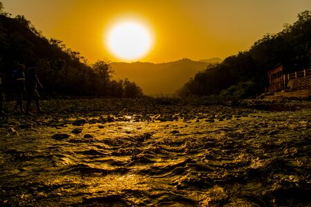 Ganga River at Rishikesh, Located in the foothills of the Himalayas in northern India,の写真素材