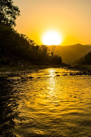 Ganga River at Rishikesh, Located in the foothills of the Himalayas in northern India,の写真素材