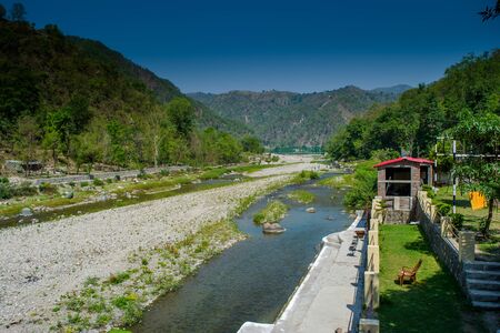 Ganga River at Rishikesh, Located in the foothills of the Himalayas in northern India,の写真素材