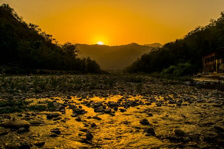 Ganga River at Rishikesh, Located in the foothills of the Himalayas in northern India,の写真素材
