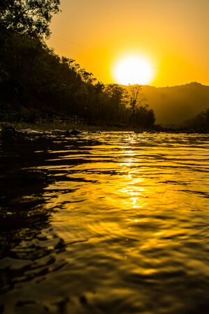 Ganga River at Rishikesh, Located in the foothills of the Himalayas in northern India,の写真素材