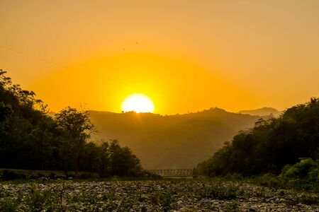 Ganga River at Rishikesh, Located in the foothills of the Himalayas in northern India,の写真素材