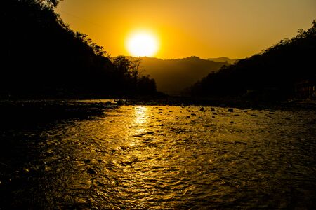Ganga River at Rishikesh, Located in the foothills of the Himalayas in northern India,の写真素材