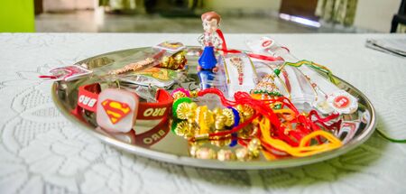 Aarti plate for Rakhi pooja on rakshabandhan festivalの写真素材