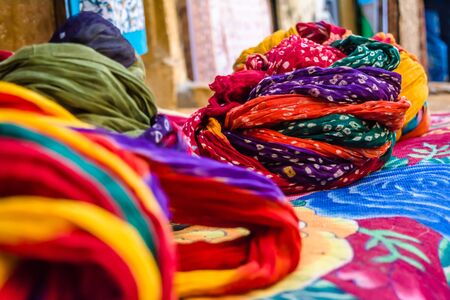 Rajasthani colorful Turban, Rajasthani Pagdis and clothing catches the attention of the visitor hereの写真素材