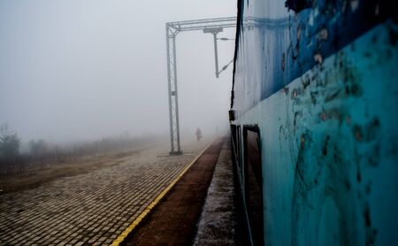 Train reaching at beautiful and clean katra railway station of Jammu, railway trackの写真素材