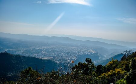 beautiful city and himalayan mountain range view from mountain of vaishnodevi, patnitop and Nathatop Jammuの写真素材