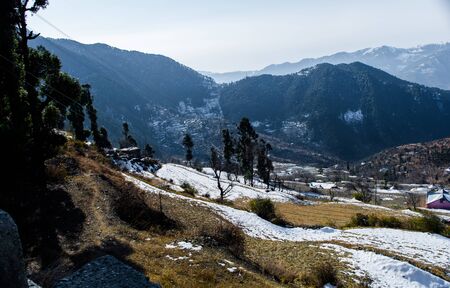 Patnitop a city of Jammu and its park covered with white snow, Winter landscapeの写真素材