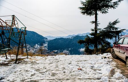 Patnitop a city of Jammu and its park covered with white snow, Winter landscapeの写真素材