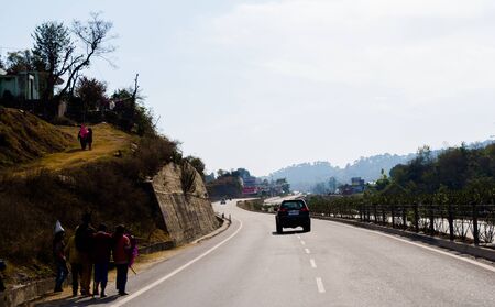 highway between himalayan mountain range of Jammu, towards Patnitop from katra