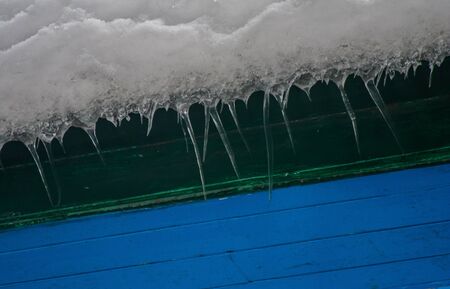 Ice dams with a cold roof at Patnitop Jammu India, Winter landscape