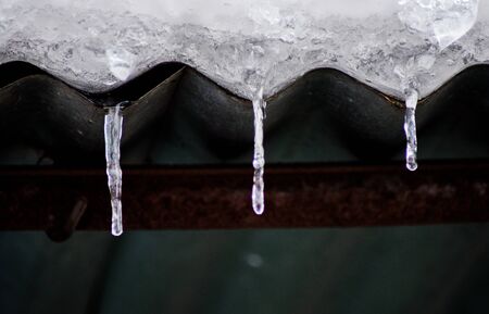 Ice dams with a cold roof at Patnitop Jammu India, Winter landscapeの写真素材
