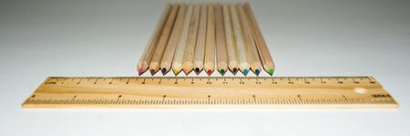 Hexagon Shaped Pencil color and Ruler on isolate white background.の写真素材