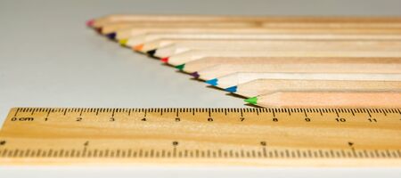 Hexagon Shaped Pencil color and Ruler on isolate white background.の写真素材