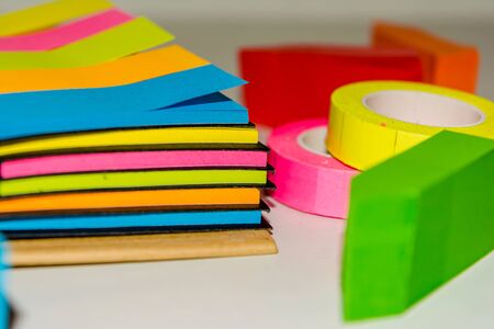 Set of different types of colorful sticky note isolated on white background.の写真素材