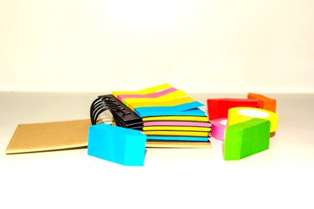 Set of different types of colorful sticky note isolated on white background.の写真素材