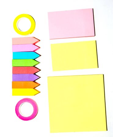Set of different types of colorful sticky note isolated on white background.の写真素材