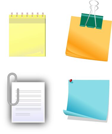 vector of sticky notes with paper clip, isolated on white background.のイラスト素材