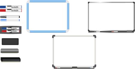 White Board vector with duster and marker isolated on white background.のイラスト素材