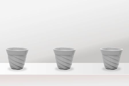 empty flower pots of different colour and different prospective, isolated on white background, copy space.の写真素材