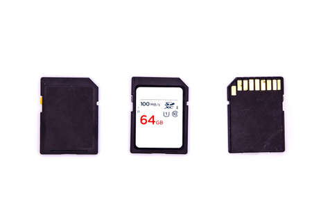 Memory cards - various sizes SD cards isolated on white background. SD and micro SD Cards.