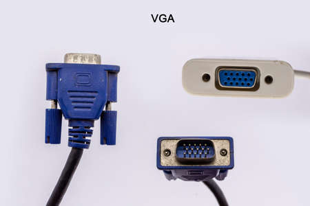VGA Cable male and female connector. blue VGA monitor connector isolated on white background.