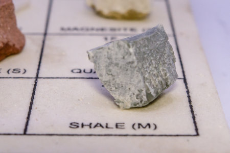 Isolated sample of a Gray Slate rock on texture background. Gray Slate Metamorphic Rock sample.の写真素材