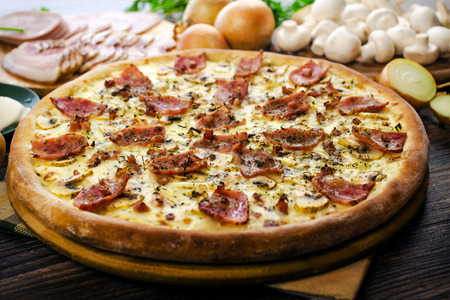 pizza Carbonara with baconの写真素材
