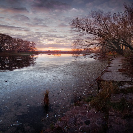 the river before sunrise October day in the morning dayの写真素材