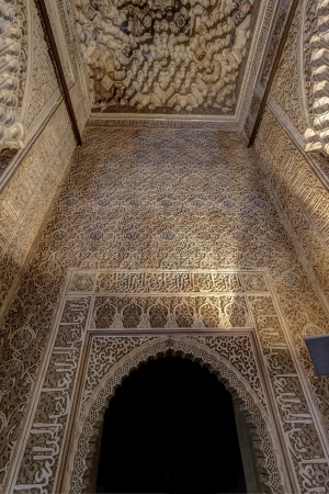Granada, Andalucia, Spain Dec 15 2012 - Ceiling and Wall Decorations Nasrid Palace, Alhambraのeditorial素材