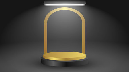 cylindrical pedestal podium. Geometric platform abstract vector rendering. Product display presentation.のイラスト素材