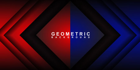 Red blue techno abstract background overlapping layers in dark room with rhombus decoration.のイラスト素材