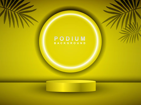 3d background product showing podium scene with leaves. vector rendering of 3d background with podium.のイラスト素材