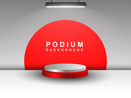 Realistic 3d cylindrical pedestal podium in semicircle background. Geometric platform abstract vector rendering.のイラスト素材