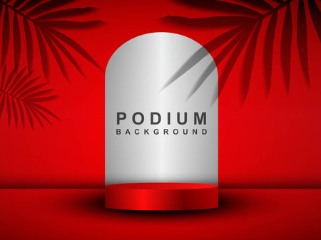 3d background product showing podium scene with leaves. vector rendering of 3d background with podium.のイラスト素材