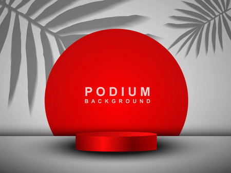 Realistic 3d cylindrical pedestal podium in semicircle background. Geometric platform abstract vector rendering.のイラスト素材