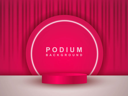 Realistic 3d cylindrical pedestal podium in semicircle background. Geometric platform abstract vector rendering.のイラスト素材