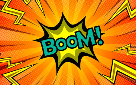 Exploding Speech Bubbles. Banner concept, speech bubble, geometric style with Boom text.のイラスト素材