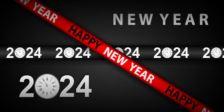 Happy New Year 2024 Background Design with ribbon lines. Greeting Cards, Banners, Posters. Vector...