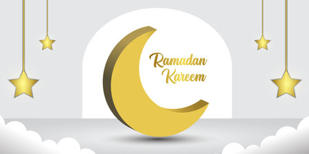 Ramadan Kareem background with 3D moon shapeのイラスト素材