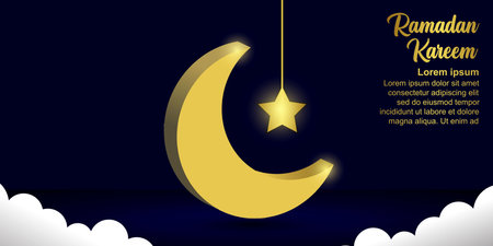 Ramadan Kareem background with 3D moon shapeのイラスト素材