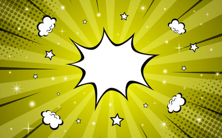 Pop art comic background with clouds and stars. Cartoon Vector Illustrationのイラスト素材