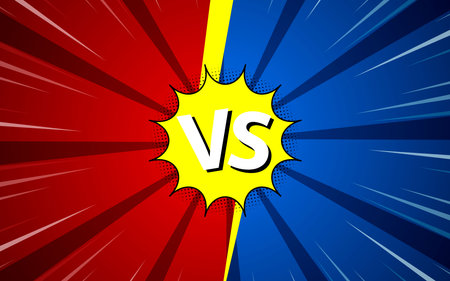 Versus pop art background template for cartoon comic book page or poster. Background with halftone effect in comic style design.のイラスト素材