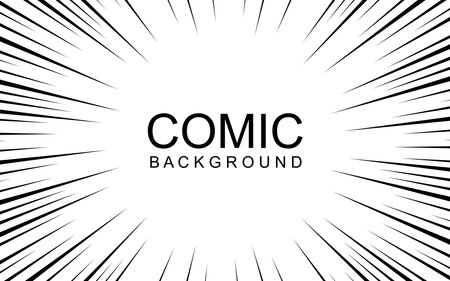 Comic book black and white radial lines background. Manga speed frame. Super hero action. Vector illustration.のイラスト素材