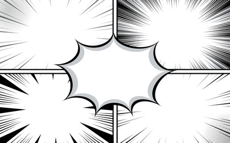 Blank manga comic book page with speed lines and speech bubbles. vector illustrationのイラスト素材