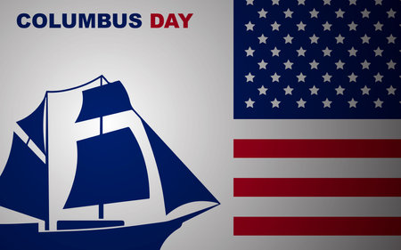 Columbus Day copy space Background Celebration with America flag and Columbus ship silhouetteのイラスト素材